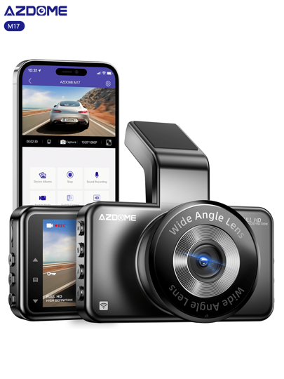 AZDOME 3 Inch WiFi Dash Cam, Full HD 1080P Car Driving Recorder, Smart Dash Camera With Driving Assistant ADAS, Gravity Sensor, Loop Recording, Night Vision, Parking Monitor
