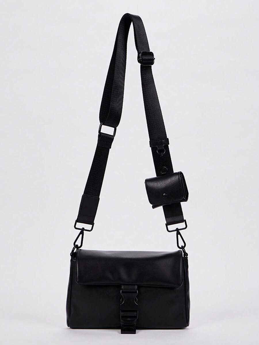 1 chiếc túi đeo chéo vuông PU màu trơn, thích hợp cho phụ nữ sử dụng hàng ngày - màu đen - Xem 1