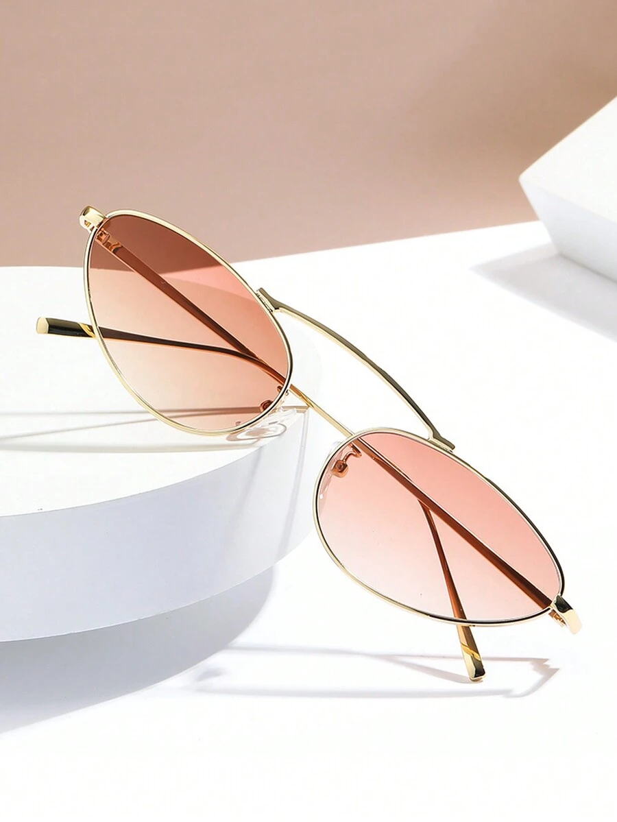 1 件女士个性化金属小框椭圆形复古经典简约三角形街头风格欧美嘻哈百搭户外海滩跑道度假旅行时尚眼镜百搭秋冬女装衣服商务休闲礼品海滩配饰女士时尚眼镜墨镜 - 彩色 - 查看 1