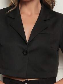 Short Sleeve Cropped Shirt For Summer - màu đen - Xem 1