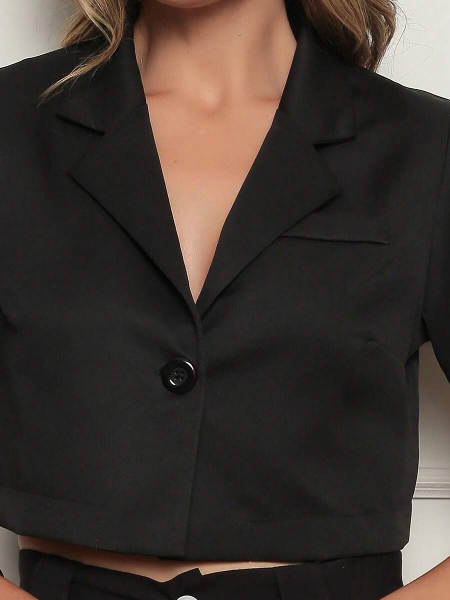 Short Sleeve Cropped Shirt For Summer - màu đen - Xem 1