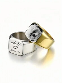 Custom Photo Rings Men's Big Flat Surface Personalized Engraving Text Name