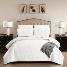 3 件花卉夜景羽绒被套套装：1 件羽绒被套 + 2 件枕套，亲肤透气柔软舒适（1 *羽绒被套 + 2 *枕套，无填充物） - 白色 - 查看 1