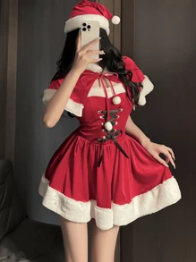 1 pièce Tenue de Noël, Robe de Cosplay de Noël, Bonnet de Père Noël, Ensemble d'accessoires de costume de Lapin Girl pour le jeu de rôle, le bal de promo, Halloween