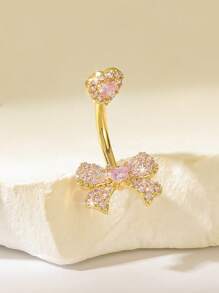 1pc Sparkling Bronze Plated Gold Encrusted Zirconia Heart Butterfly Navel Ring - Suitable For Women, Valentine's Day, Mother's Day, Christmas, Thanksgiving, Birthday Party, Bar Dance, Daily Decoration Valentines,Mom,Mother,Mother's Day,Gift - Yellow Gold - View 1