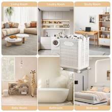 Senmeo 1 件可折叠洗衣篮，透气设计，适用于大型洗衣篮，宽敞的带轮滚动储物篮，多功能收纳袋，非常适合脏衣服和杂物整理洗衣篮、洗衣篮、浴室收纳袋、篮子、储物篮、可折叠洗衣篮，返校