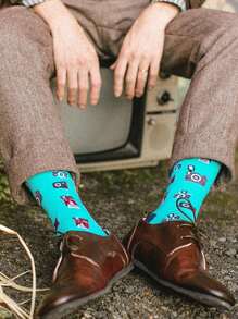 1 đôi tất cổ cao unisex thiết kế hình máy ảnh hoạt hình, tất thời trang màu xanh dương tươi sáng, kiểu dáng thường ngày. - Nhiều màu - Xem 5