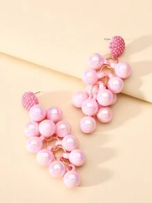 1 对时尚可爱的彩色球形吊坠耳环，适合日常佩戴 - 粉色 - 查看 2