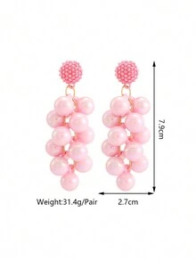 1 对时尚可爱的彩色球形吊坠耳环，适合日常佩戴 - 粉色 - 查看 3