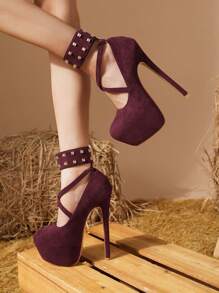 Giày cao gót gợi cảm 16CM cho nữ, Giày nữ đi tiệc, Giày nữ đa năng cho tiệc tùng, Giày cao gót siêu cao cỡ 34-45, Giày cao gót mỏng, Giày nữ cỡ lớn chống nước - Đỏ - Xem 4