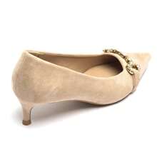 Zapatos de tacón bajo negros con rhinestones y hebillas metálicas - Estilo clásico y elegante - Caqui - Ver 4