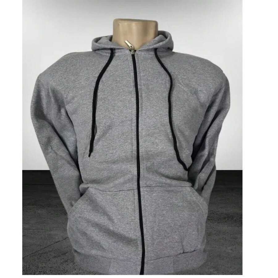 Sweatshirt Open Blouse With Zipper And Hood Cold Winter Plain Coat - Xám - Xem 1