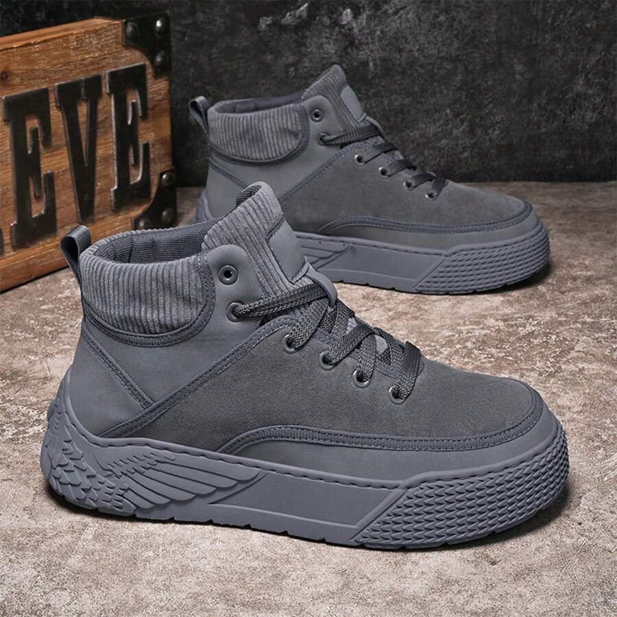 Giày thể thao nam đế dày màu trơn thiết kế đơn giản thời trang đa năng thường ngày - Xám - Xem 1