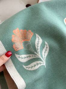 1 件女士仿羊绒花卉提花针织保暖围巾/披肩，秋冬季百搭配饰，适合装饰 - 淺綠色 - 查看 4