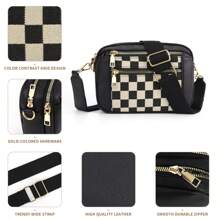 Checkered Crossbody Bags For Women, PU Cross Body Bags With Adjustable Strap, Women's Shoulder Handbags - Black - View 4