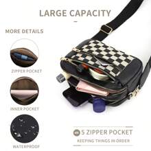 Checkered Crossbody Bags For Women, PU Cross Body Bags With Adjustable Strap, Women's Shoulder Handbags - Black - View 5