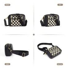 Checkered Crossbody Bags For Women, PU Cross Body Bags With Adjustable Strap, Women's Shoulder Handbags - Black - View 7