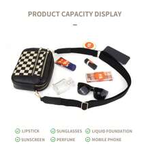 Checkered Crossbody Bags For Women, PU Cross Body Bags With Adjustable Strap, Women's Shoulder Handbags - Black - View 6