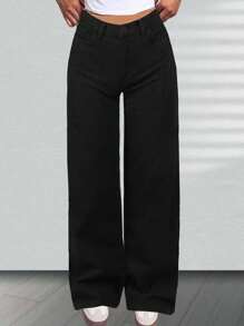 Teenage Girl Cute Girl Loose Butterfly Print High Street Casual Denim Wide Leg Pants - màu đen - Xem 2