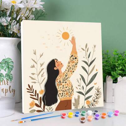 1 件装带框 DIY 数字油画初学者套装卡通图片女士手工艺品易于在画布上绘画 DIY 礼物 20x20 厘米/7.87x7.87 英寸