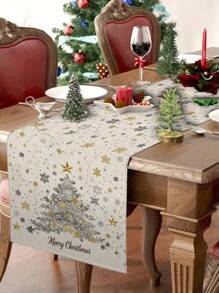 1 chiếc khăn trải bàn họa tiết cây thông Noel màu vàng và bạc, khăn trải bàn trang trí nhà cửa Giáng sinh, đồ dùng tiệc trong nhà và ngoài trời, trang trí phòng. Thích hợp cho trang trí nhà bếp gia đình Giáng sinh & lễ kỷ niệm tiệc Giáng sinh - Nhiều màu - Xem 2