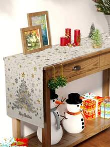 1 chiếc khăn trải bàn họa tiết cây thông Noel màu vàng và bạc, khăn trải bàn trang trí nhà cửa Giáng sinh, đồ dùng tiệc trong nhà và ngoài trời, trang trí phòng. Thích hợp cho trang trí nhà bếp gia đình Giáng sinh & lễ kỷ niệm tiệc Giáng sinh - Nhiều màu - Xem 4