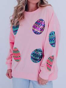 Playful Pink Sequin Easter Egg Sweatshirt - Pink - View 1