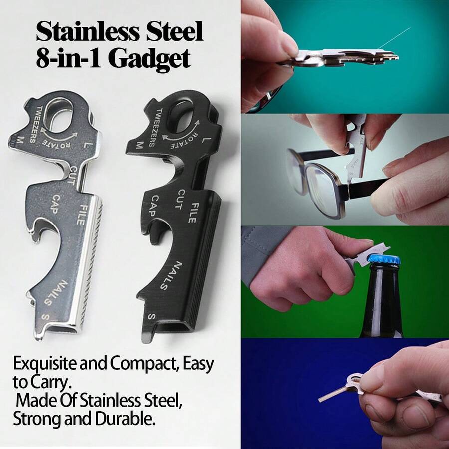 8 合 1 EDC 户外多功能工具登山扣、不锈钢螺丝刀、开瓶器、钥匙扣 - 彩色 - 查看 1
