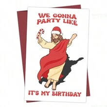 1 张有趣的耶稣跳舞圣诞贺卡，带信封 - 我们要像我的生日一样开派对，非常适合朋友和家人，幽默的节日问候，独特的圣诞礼物 - 彩色 - 查看 1