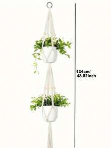 1 件装植物吊架室内悬挂花盆篮带木珠装饰花盆架无流苏适用于室内室外波西米亚风家居装饰 35 英寸，象牙色 - 米色 - 查看 13