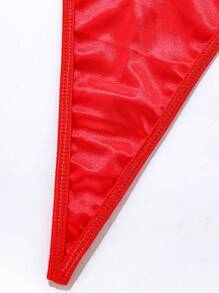 女士性感内衣颈链女士内衣吊带泰迪内衣连体迷你娃娃装带钢圈 - 紅色 - 查看 5