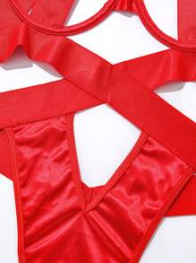 女士性感内衣颈链女士内衣吊带泰迪内衣连体迷你娃娃装带钢圈 - 紅色 - 查看 4