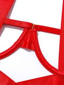 女士性感内衣颈链女士内衣吊带泰迪内衣连体迷你娃娃装带钢圈 - 紅色 - 查看 3