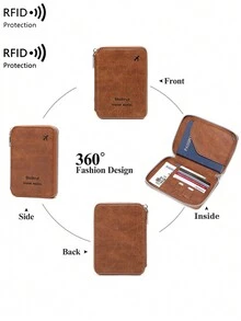 Ví đựng hộ chiếu RFID nước ngoài mới có khóa kéo đựng vé, thiết kế đơn giản cho nam và nữ, vật dụng thiết yếu khi đi du lịch, tập luyện, cắm trại, ngày lễ, phụ kiện đi nghỉ, phụ kiện du lịch, bao đựng hộ chiếu khi đi du ngoạn - màu nâu - Xem 9