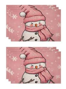 1 件/4 件/6 件冬季圣诞装饰餐垫，“你好冬天”，圣诞雪人与驯鹿亚麻餐垫，防尘垫，适用于家庭、餐厅、餐厅、餐桌装饰、家居摆设 - 彩色 - 查看 23