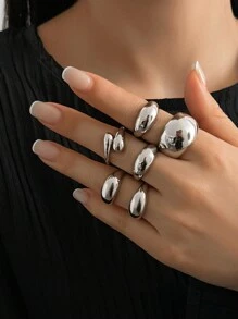 9/6 件/套复古简约金属镂空几何水滴可调节戒指，金银厚首饰套装，适合女性日常佩戴，休闲节日装饰饰品珠宝礼物