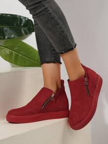 Women's Ankle Boots And Short Boots, Winter Boots, Red Christmas Boots, Women's Flat Shoes, New Shoe Short Boots, Women's Shoes With Zipper , Match Dresses - Red - View 3