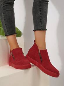 Women's Ankle Boots And Short Boots, Winter Boots, Red Christmas Boots, Women's Flat Shoes, New Shoe Short Boots, Women's Shoes With Zipper , Match Dresses - Red - View 4