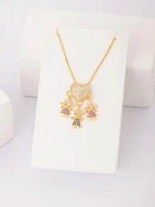 1 件情人节彩色方晶锆石 18k 镀金铜材质 3 男孩和女孩吊坠项链，优雅珠宝礼物，适合情人节、妈妈、母亲、母亲节、礼物 - 金色 - 查看 9