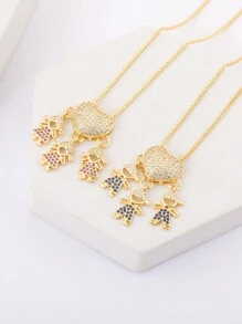 1 件情人节彩色方晶锆石 18k 镀金铜材质 3 男孩和女孩吊坠项链，优雅珠宝礼物，适合情人节、妈妈、母亲、母亲节、礼物 - 金色 - 查看 1