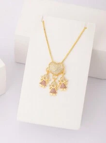 1 件情人节彩色方晶锆石 18k 镀金铜材质 3 男孩和女孩吊坠项链，优雅珠宝礼物，适合情人节、妈妈、母亲、母亲节、礼物 - 金色 - 查看 10