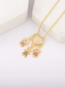 1 件情人节彩色方晶锆石 18k 镀金铜材质 3 男孩和女孩吊坠项链，优雅珠宝礼物，适合情人节、妈妈、母亲、母亲节、礼物 - 金色 - 查看 6