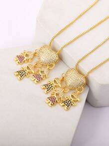 1 件情人节彩色方晶锆石 18k 镀金铜材质 3 男孩和女孩吊坠项链，优雅珠宝礼物，适合情人节、妈妈、母亲、母亲节、礼物 - 金色 - 查看 2