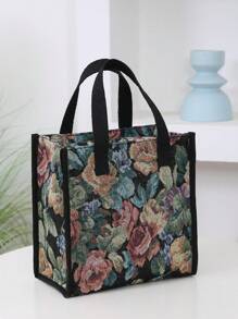 DLIU 新款加厚提花面料手提袋、午餐袋、便当袋、保温饭盒袋、手提袋、多功能袋带铝箔隔热层、拉链封口（非全封闭） - 彩色 - 查看 5