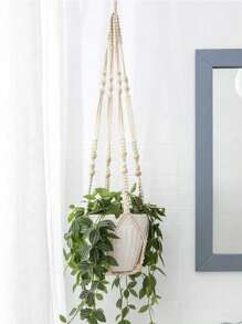 1 件装植物吊架室内悬挂花盆篮带木珠装饰花盆架无流苏适用于室内室外波西米亚风家居装饰 35 英寸，象牙色户外装饰 - 米色 - 查看 12