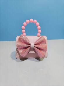 兒童時尚新款珍珠手提包，節日禮物PU皮手提蝴蝶結時尚公主迷你手袋，小錢包，迷你肩袋 - 均碼 - 查看 6