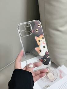 1pc Transparent TPU Shockproof Colorful Cat Pattern Phone Case Compatible With IPhone 15/15pro/15plus/15promax/16/16pro/16plus/16promax/17/17pro/17promax, Galaxy S23 Ultra/A14/A24, Redmi Note 12 Pro, Pixel 8/8 Pro