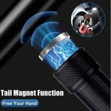 1 件装伸缩变焦高亮手电筒铝合金手电筒带侧灯电量显示可充电灯适用于户外露营家用应急照明手电筒 - 黑色 - 查看 8