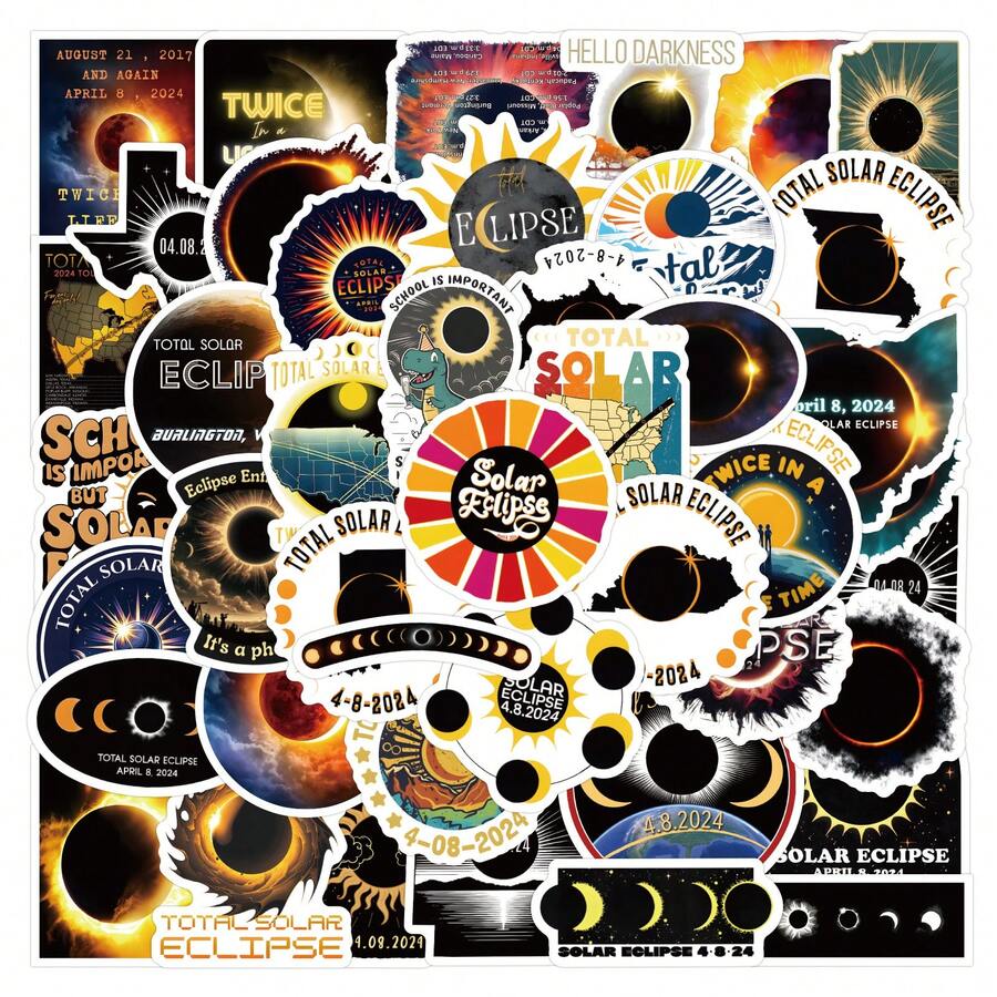 55张跨境新款日食涂鸦贴纸装饰笔记本行李箱贴纸批发 - 彩色 - 查看 1