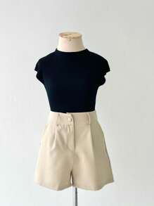 Female Fashion Shorts Women's Tailored Casual Versatile Front Pockets Zipper With Buttons - 米色 - 查看 1